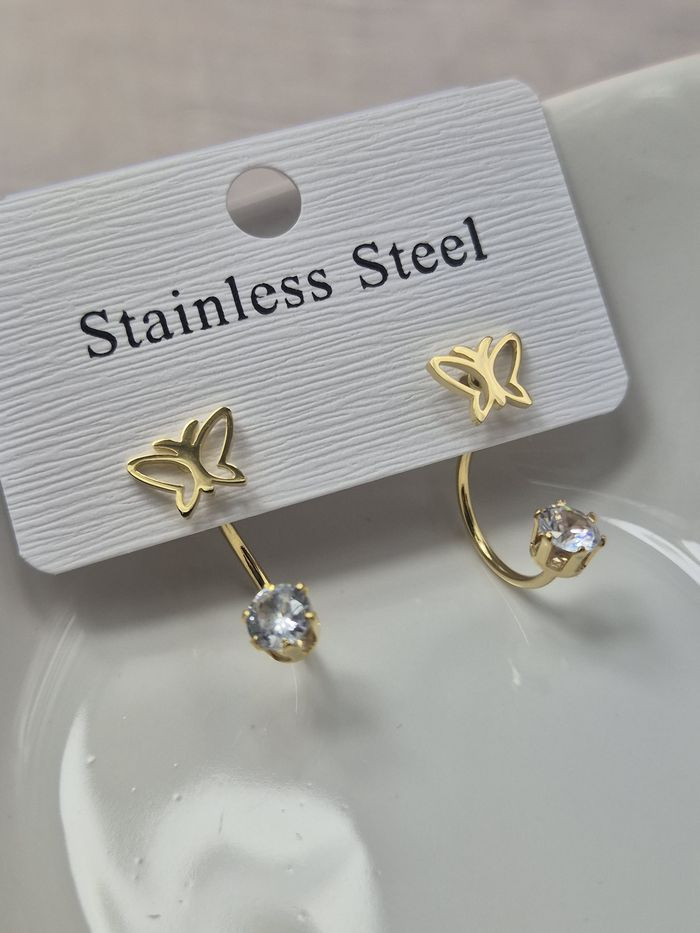 Стальные серьги с напылением золотом бабочки J11546CJJ Стальные серьги с напылением золотом бабочки J11546CJJ