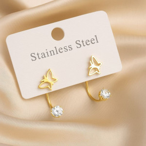 Золотистые стальные серьги с подвеской-бабочкой 1J11546(CJJ)