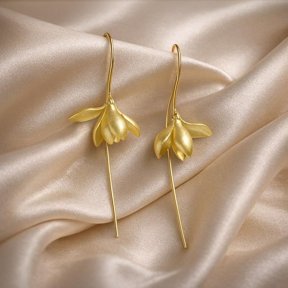 Серьги магнолия медь напыление золотом 1J12480CJJ