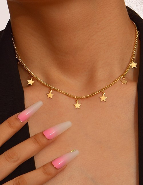 Золотистое Колье с изящными подвесками в форме звезд R80247