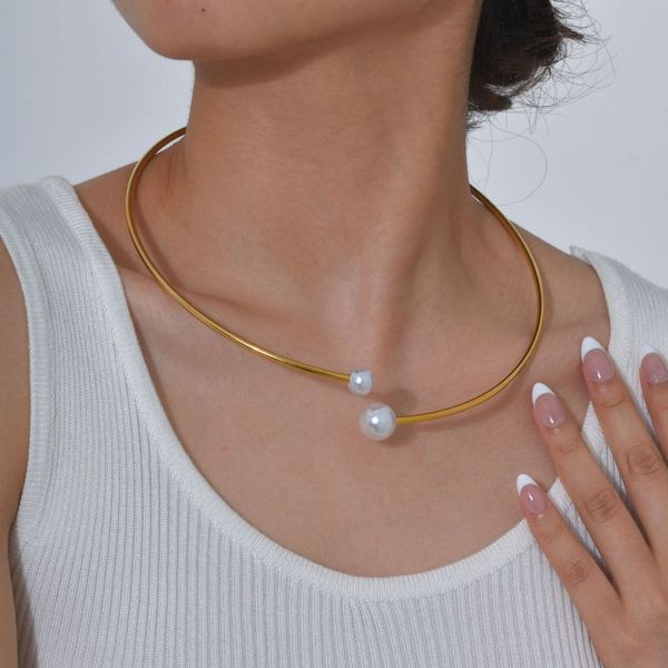 Колье-обруч золотистое с жемчугом CJL91401 Колье-обруч золотистое с жемчугом CJL91401