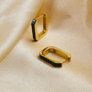 Прямоугольные серьги-конго с черной вставкой CJC95446 Прямоугольные серьги-конго с черной вставкой CJC95446