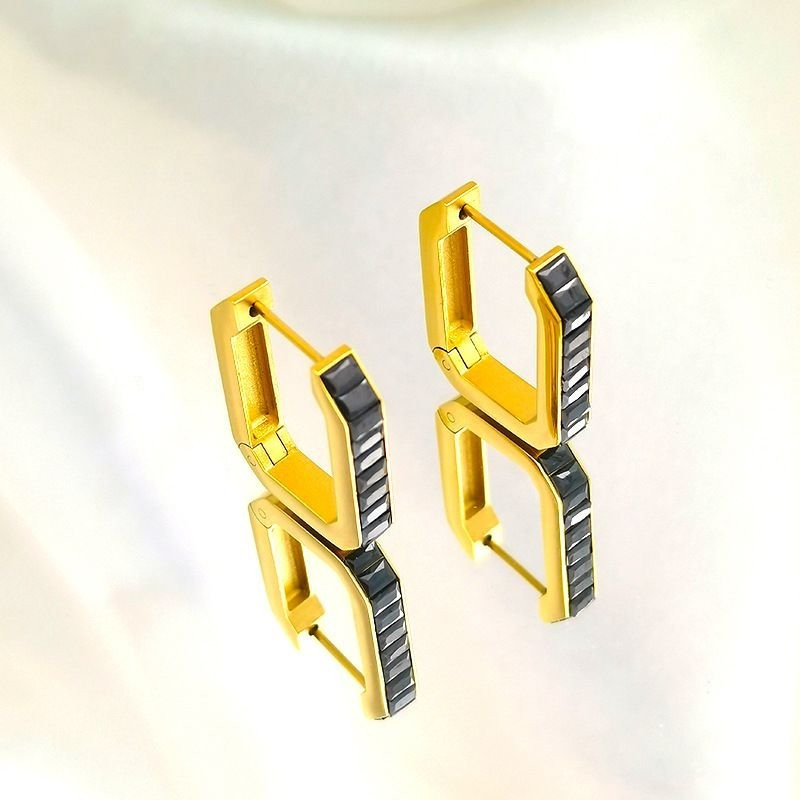 Прямоугольные серьги-конго с черной вставкой CJC95446