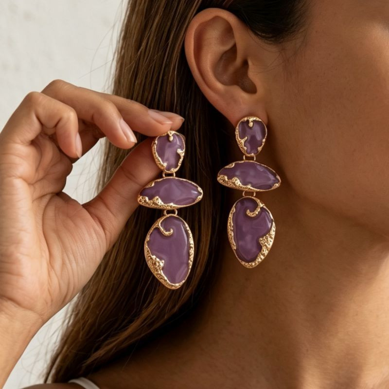 Коричневые серьги из титановой стали с подвеской ASUZ03975
