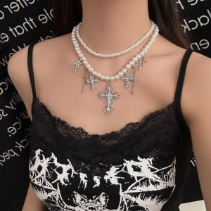 Многослойная Цепочка с жемчугом и декоративными символами CJL19698