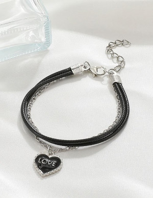 Браслет из черного шнура с сердцем L75928 Браслет из черного шнура с сердцем L75928