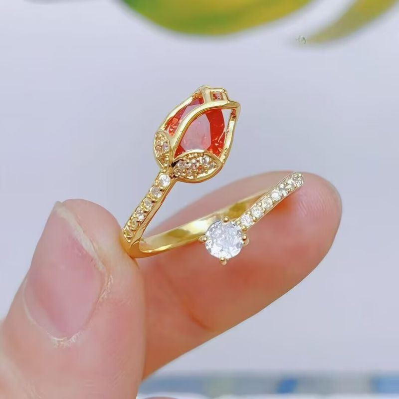 Кольцо с бутоном тюльпана и стразами ASUZ50383