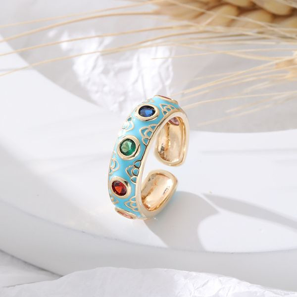 Разомкнутое кольцо с цветной эмалью и звездами CJL47003 Разомкнутое кольцо с цветной эмалью и звездами CJL47003