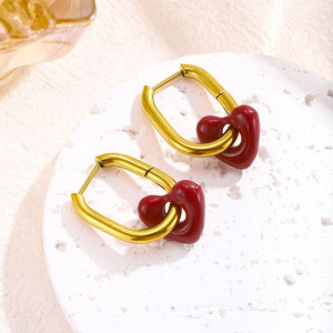 Серьги-конго с бордовыми сердцами CJG24770