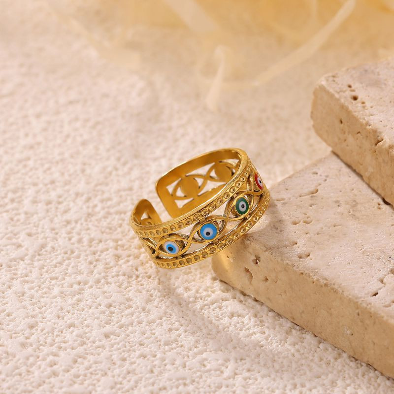 Широкое ажурное кольцо со вставками «Глаз Фатимы» CJR56657