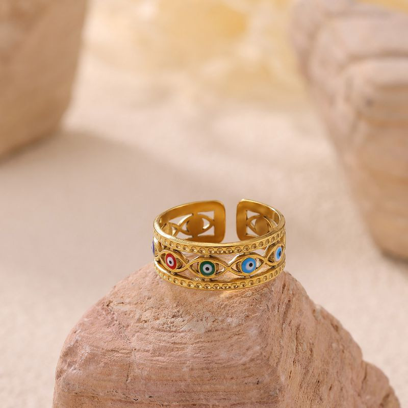 Широкое ажурное кольцо со вставками «Глаз Фатимы» CJR56657