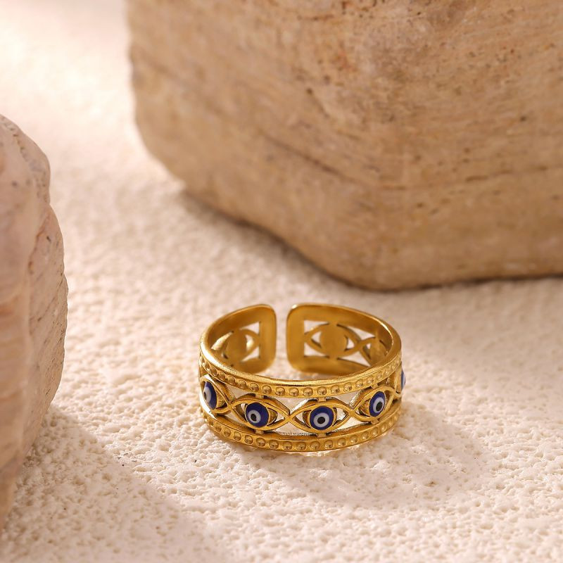 Широкое ажурное кольцо со вставками «Глаз Фатимы» CJR56657