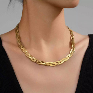 Массивное плетеное колье из трех цепей CJL21931