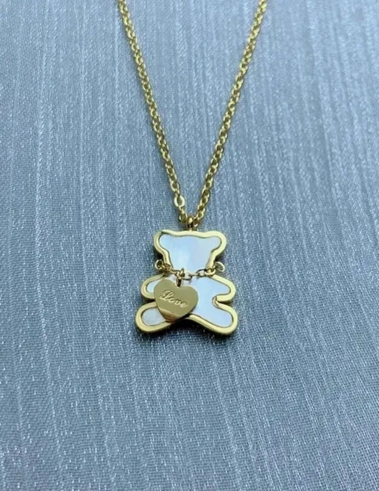 Стальная цепочка с напылением золотом кулон мишка с белой вставкой J10089CJJ Стальная цепочка с напылением золотом кулон мишка с белой вставкой J10089CJJ