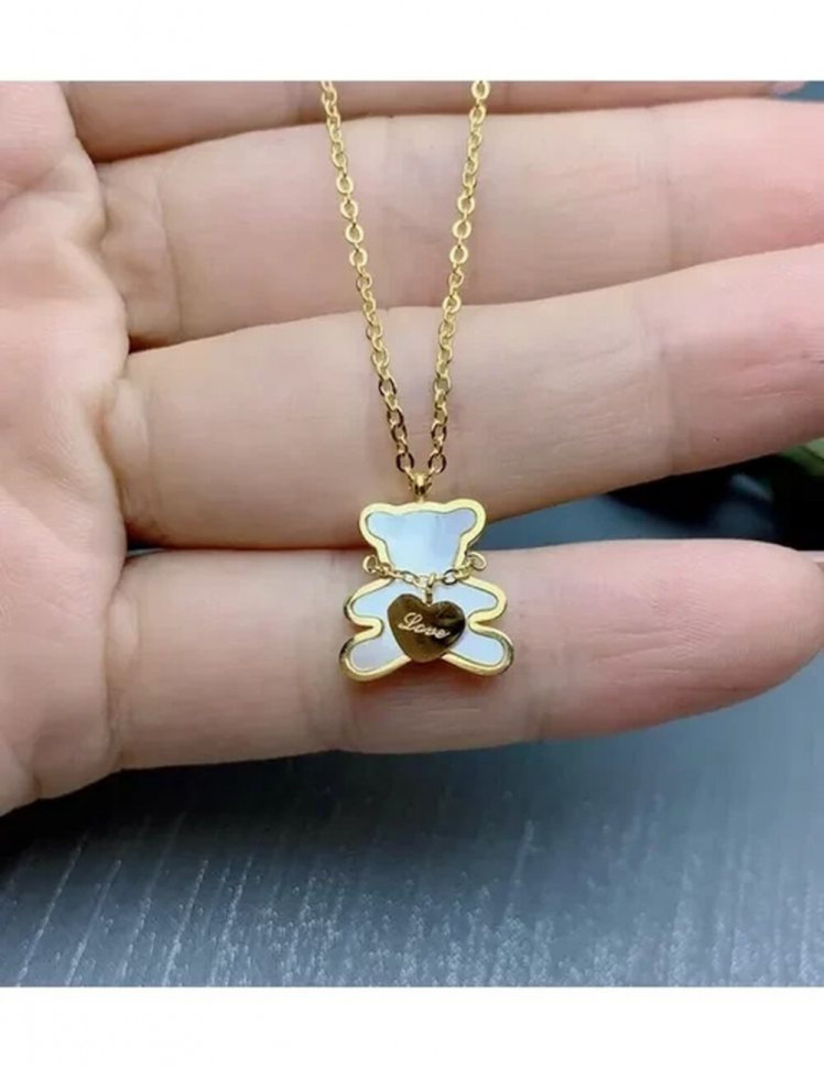 Стальная цепочка с напылением золотом кулон мишка с белой вставкой J10089CJJ Стальная цепочка с напылением золотом кулон мишка с белой вставкой J10089CJJ