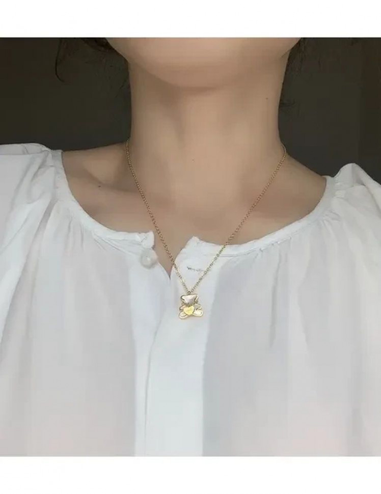 Стальная цепочка с напылением золотом кулон мишка с белой вставкой J10089CJJ Стальная цепочка с напылением золотом кулон мишка с белой вставкой J10089CJJ