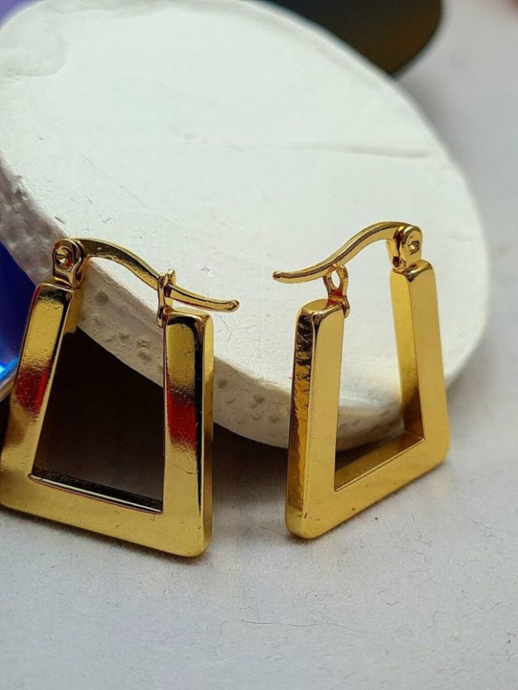 Стальные серьги-булавка с напылением золотом плоский прямоугольник J10287CJJ Стальные серьги-булавка с напылением золотом плоский прямоугольник J10287CJJ