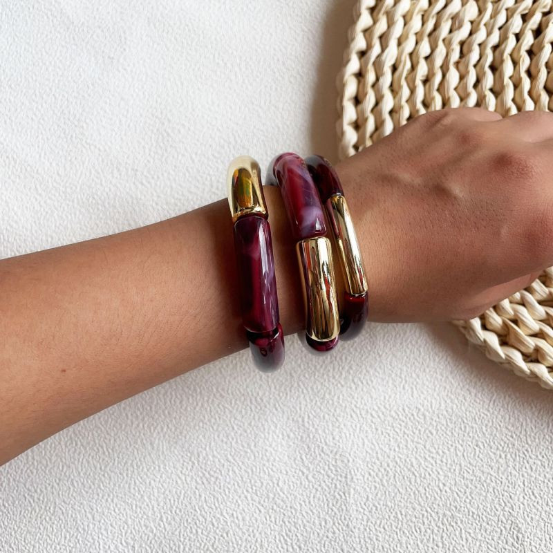 Браслет жесткий трубчатый с золотистыми разделителями CJR57071 Браслет жесткий трубчатый с золотистыми разделителями CJR57071