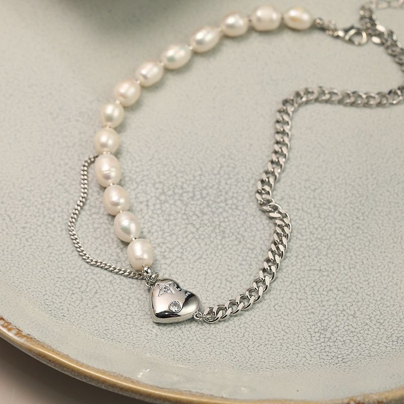 Асимметричная Цепочка с жемчугом и сердцем J11623CJJ Асимметричная Цепочка с жемчугом и сердцем J11623CJJ