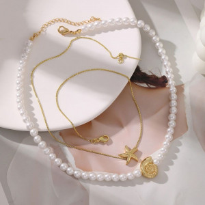 Двухслойное Колье с жемчугом и буквами CJM23012