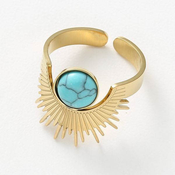 Кольцо с полукруглым веером и зеленым камнем CJL47065