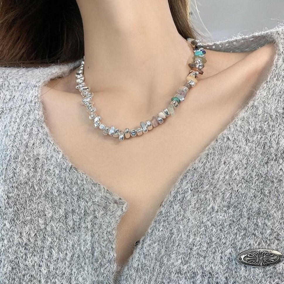 Колье из граненых бусин с эффектом «битого стекла» J10797CJJ