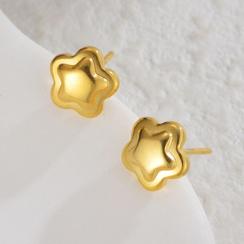 Серьги-пусеты Цветы пятилистники дутые CJL35163