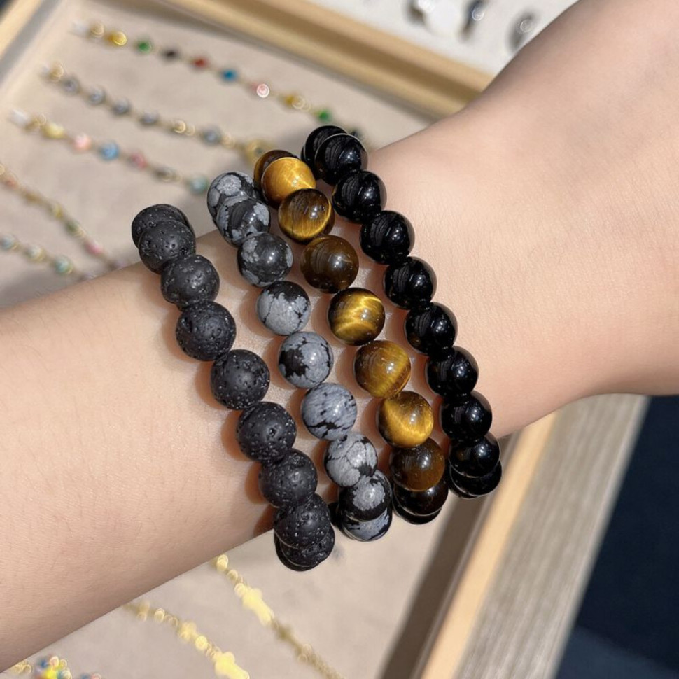 Браслет из матовых камней с узором CJH16971