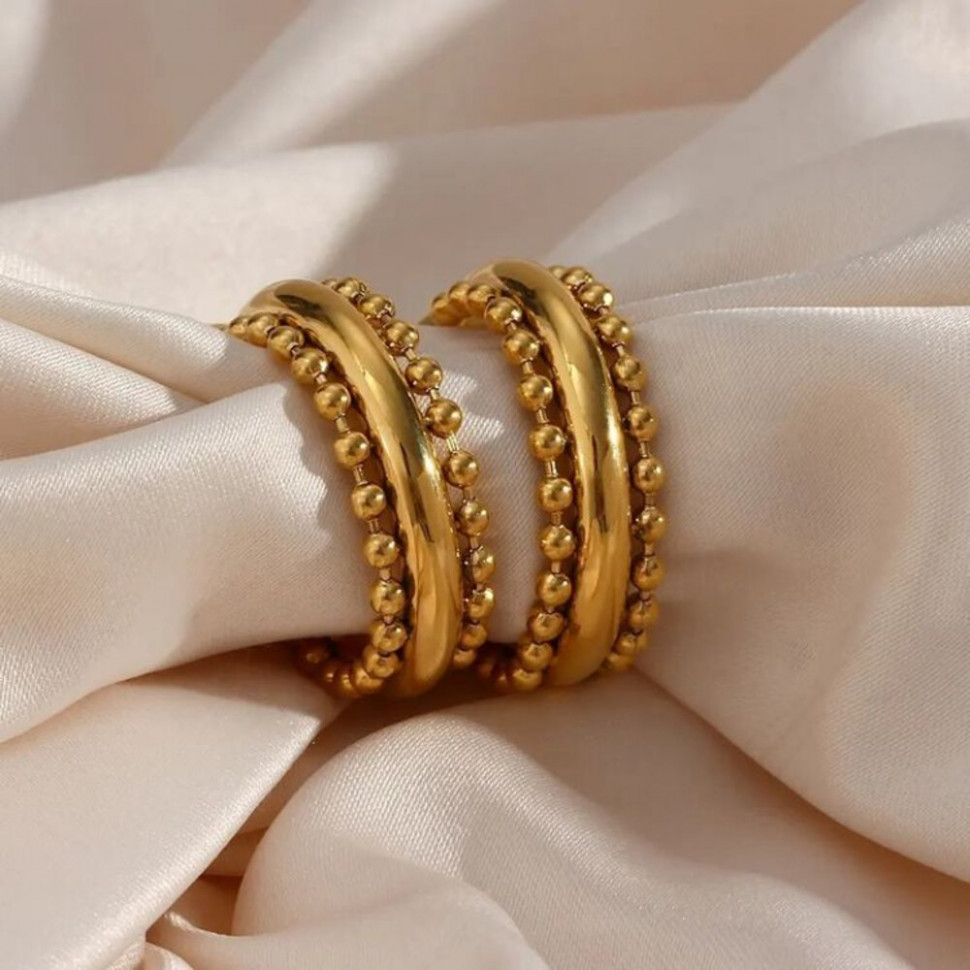 Стальные серьги-гвоздики с напылением золотом с бусинами J10289CJJ