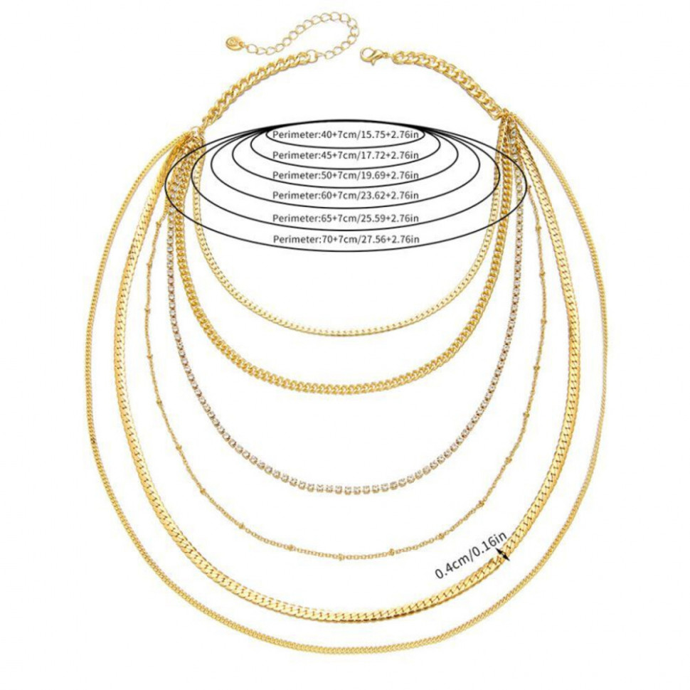 Каскадное многослойное колье из золотистых цепей CJH16420