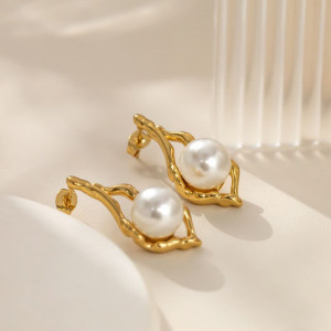 Серьги Висячие фактурные с жемчужной подвеской CJL30374