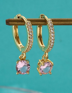 Серьги-кольца с розовыми кристаллами L76208 Серьги-кольца с розовыми кристаллами L76208