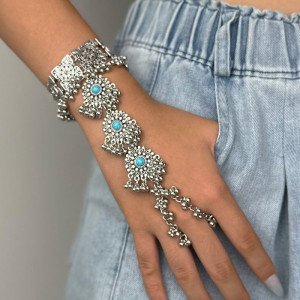 Браслет слейв этнический узор с бирюзовыми вставками CJK34328