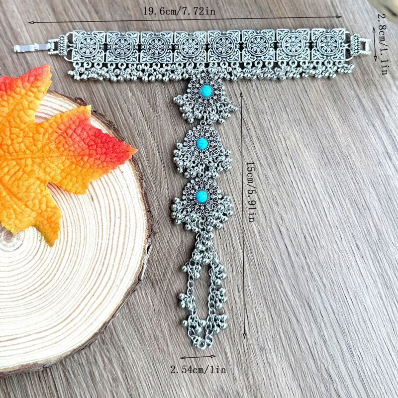 Браслет слейв этнический узор с бирюзовыми вставками CJK34328