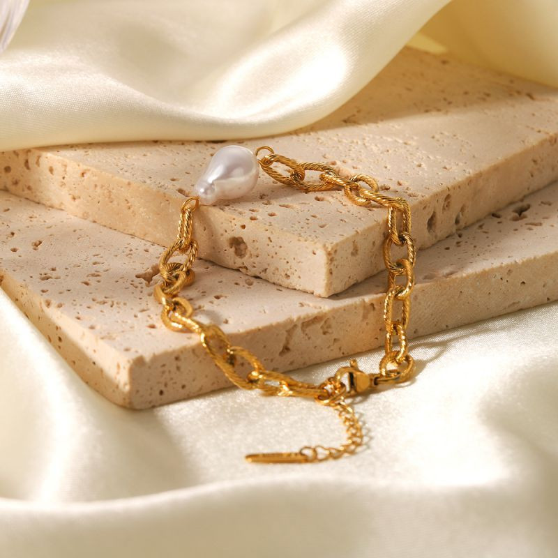 Браслет многослойный с жемчугом и плетением ролло CJL78681