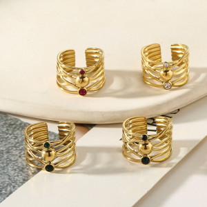 Широкое разомкнутое кольцо с мелкими камнями CJL74330