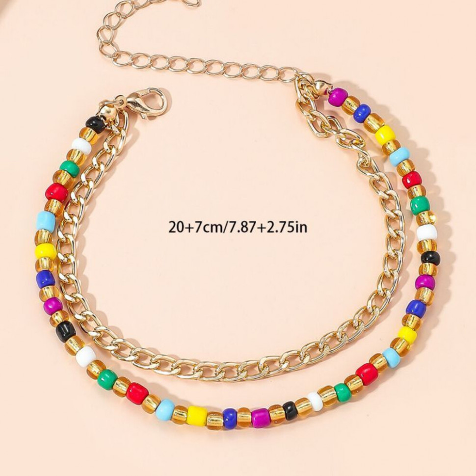 Браслет на ногу двухрядный с бисером CJH35177