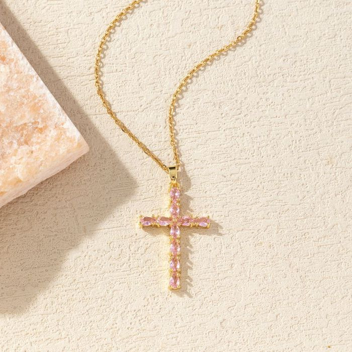 Золотистая Цепочка с крестом и цветными камнями CJM35799
