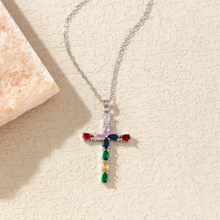 Золотистая Цепочка с крестом и цветными камнями CJM35799