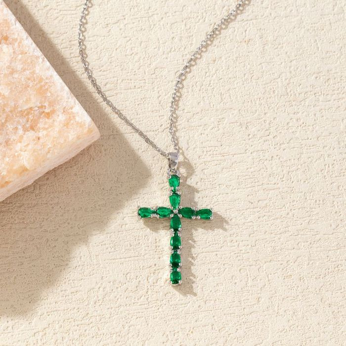 Золотистая Цепочка с крестом и цветными камнями CJM35799