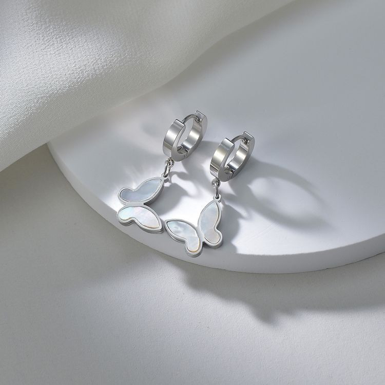 Серьги-кольца со стальными бабочками 1J11181CJJ Серьги-кольца со стальными бабочками 1J11181CJJ