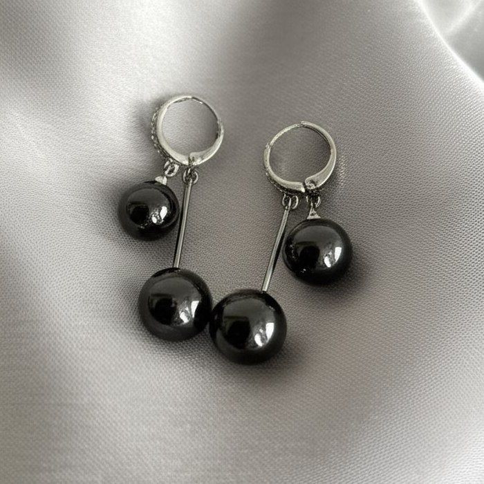 Серьги-кольца с подвесками «Черный жемчуг» J10387CJJ