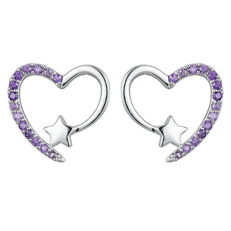 Серьги-пусеты Контур сердца с сиреневыми кристаллами 1J11568CJJ