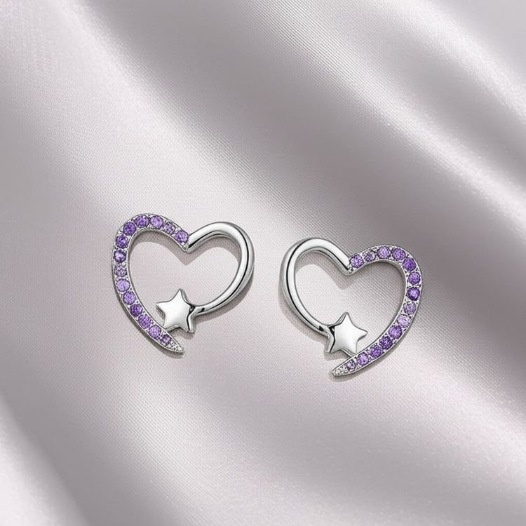 Серьги-пусеты Контур сердца с сиреневыми кристаллами 1J11568CJJ