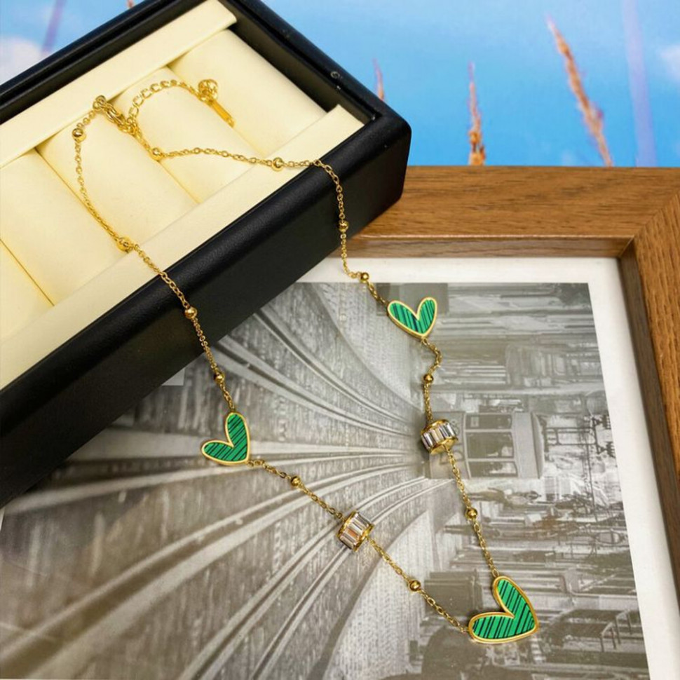 Цепочка из стали с напылением золотом и кулоном сердце J11458CJJ