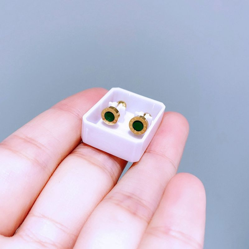 Зелёные серьги из титановой стали с кругом CJC04988