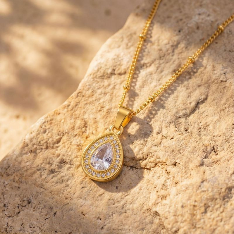 Золотое колье из титановой стали с цирконом CJW29456