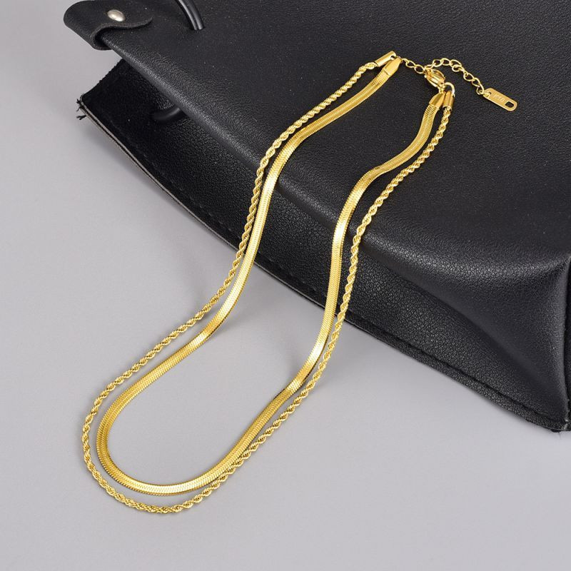 Золотистая плоская цепь-ожерелье в два оборота CJP77872