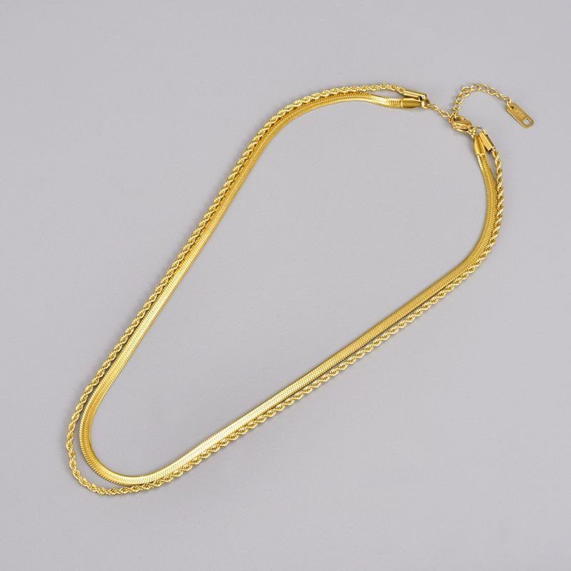 Золотистая плоская цепь-ожерелье в два оборота CJP77872