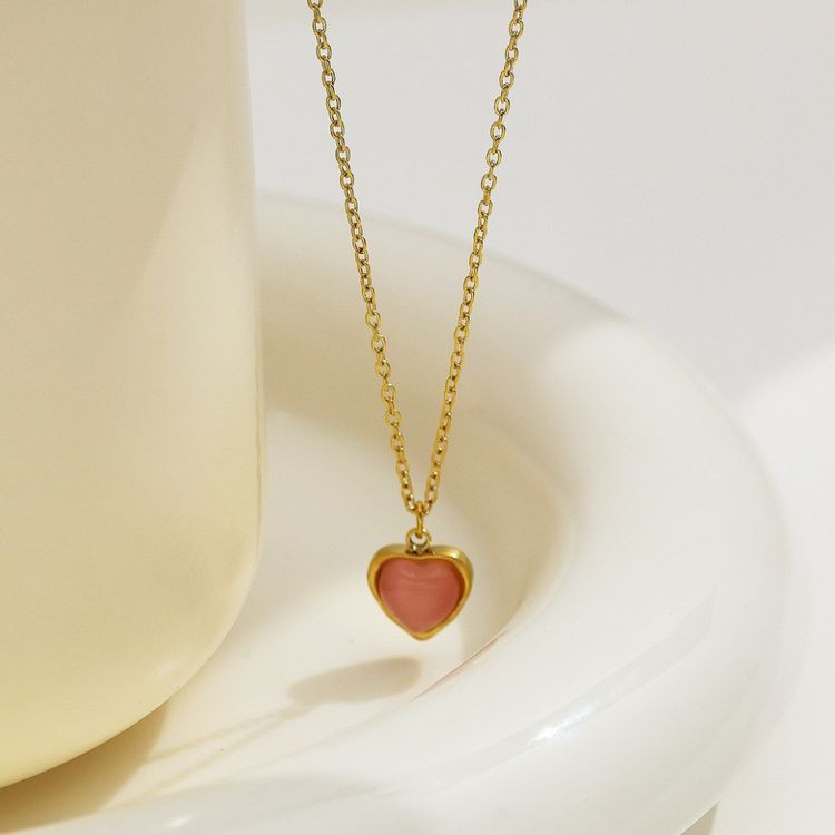 Изящная цепочка с кулоном в форме розового сердца J10093CJJ Изящная цепочка с кулоном в форме розового сердца J10093CJJ
